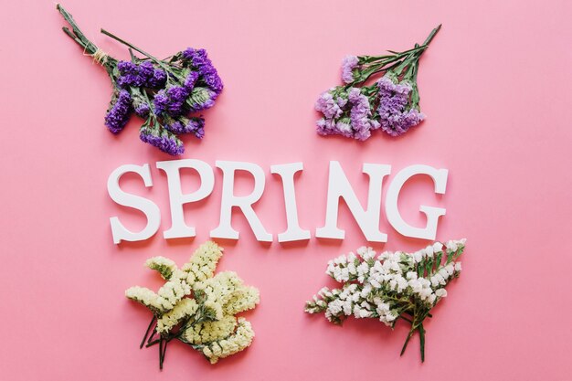 Palabra de primavera y flores suaves
