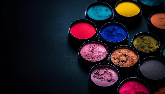 Paleta multicolor de sombras de ojos pinta vibrantes y glamorosas generadas por inteligencia artificial