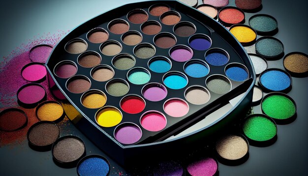 Paleta de sombras de ojos multicolor para una glamurosa colección de maquillaje IA generativa
