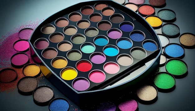 Paleta de sombras de ojos multicolor para una glamurosa colección de maquillaje IA generativa