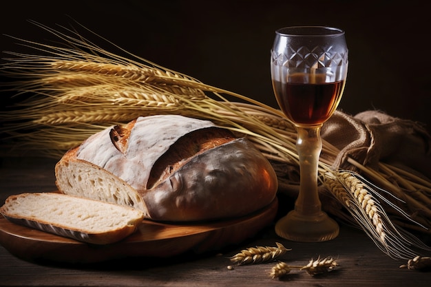 Foto gratuita pan y vino para ceremonia religiosa