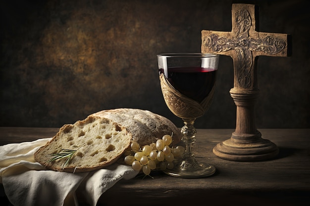 Foto gratuita pan y vino para ceremonia religiosa