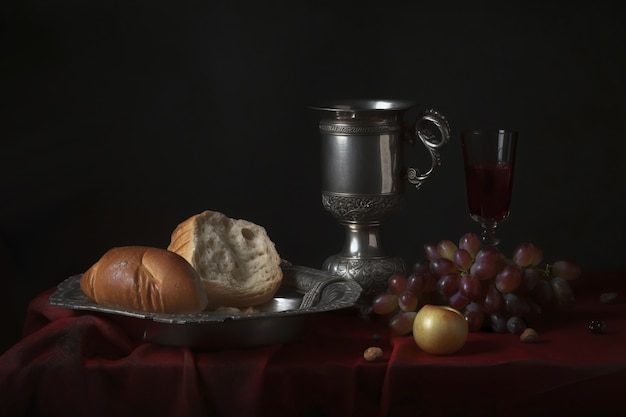 Foto gratuita pan y vino para ceremonia religiosa