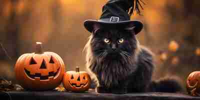 Foto gratuita pancarta de gato negro de halloween