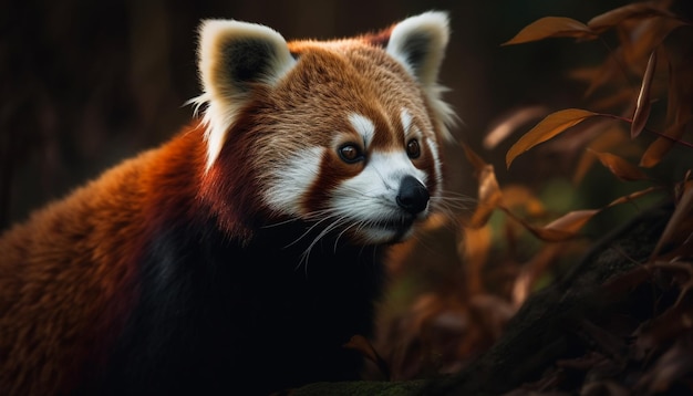 Foto gratuita panda rojo esponjoso sentado en una rama verde generada por ia