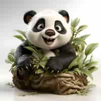 Foto gratuita panda sentado en una olla de flores en 3d ilustración renderizada