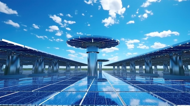 Foto gratuita paneles solares en el cielo azul y el sol