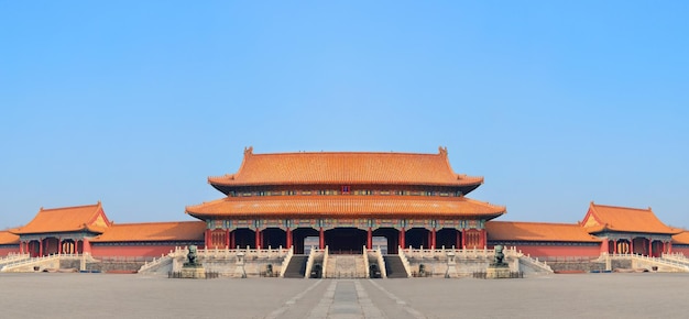 Panorama de arquitectura histórica en la Ciudad Prohibida en Beijing, China.