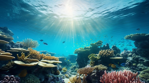 Un panorama submarino con un arrecife de coral