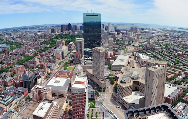 Panorama de la vista aérea del horizonte de Boston con rascacielos