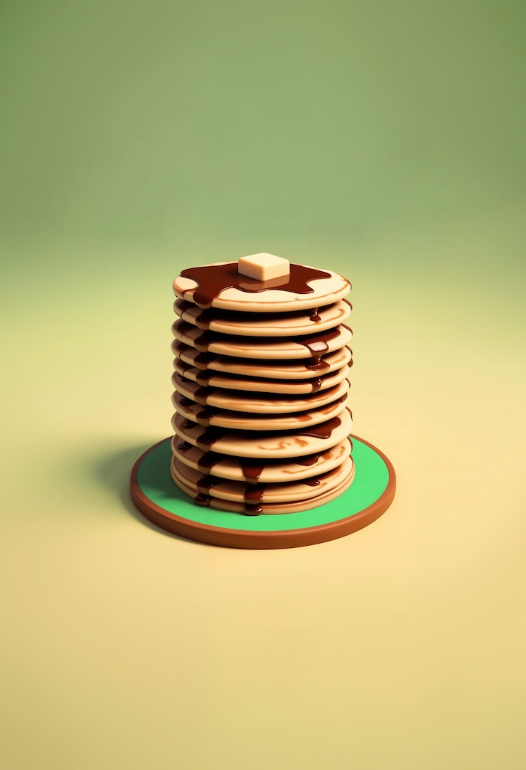 Foto gratuito panqueques deliciosos en 3d de naturaleza muerta