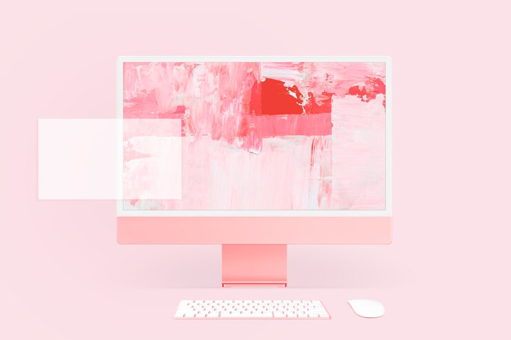 Foto gratuito pantalla de computadora abstracta con protector de pantalla rosado