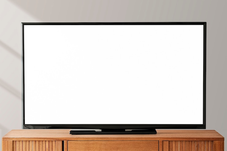 Foto gratuito pantalla de smart tv con espacio de copia en una mesa de madera
