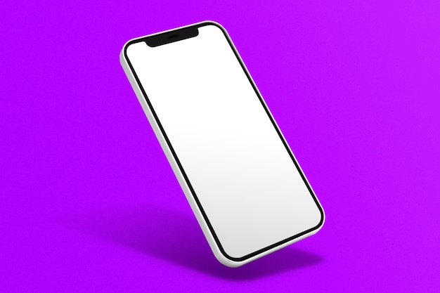 Pantalla de teléfono en blanco sobre fondo morado