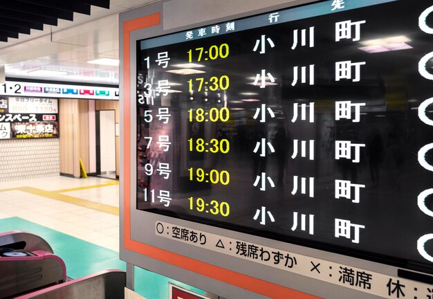 Pantalla de visualización de información de pasajeros del sistema de tren subterráneo japonés