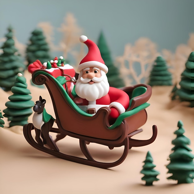 Foto gratuita papá noel monta en trineo en el bosque de invierno ilustración 3d