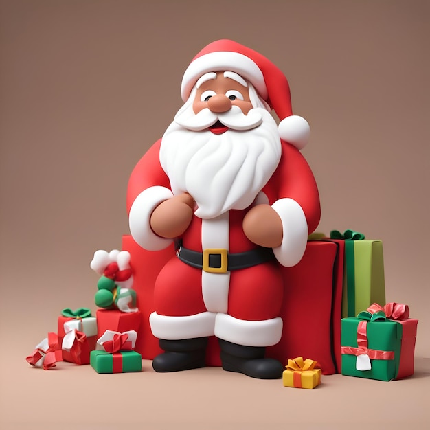 Foto gratuita papá noel con regalos 3d render sobre un fondo marrón