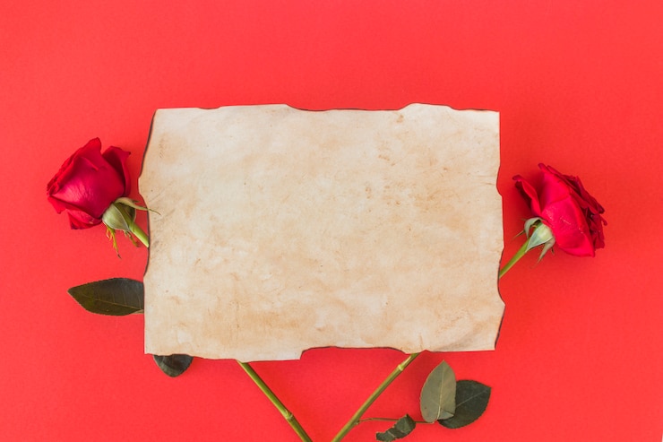 Foto gratuito papel y maravillosas rosas frescas.