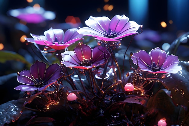 Foto gratuita papel de pared de flores de fluorescencia de renderizado 3d