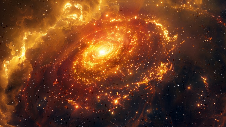 Foto gratuito papel de pared de la galaxia en colores cálidos