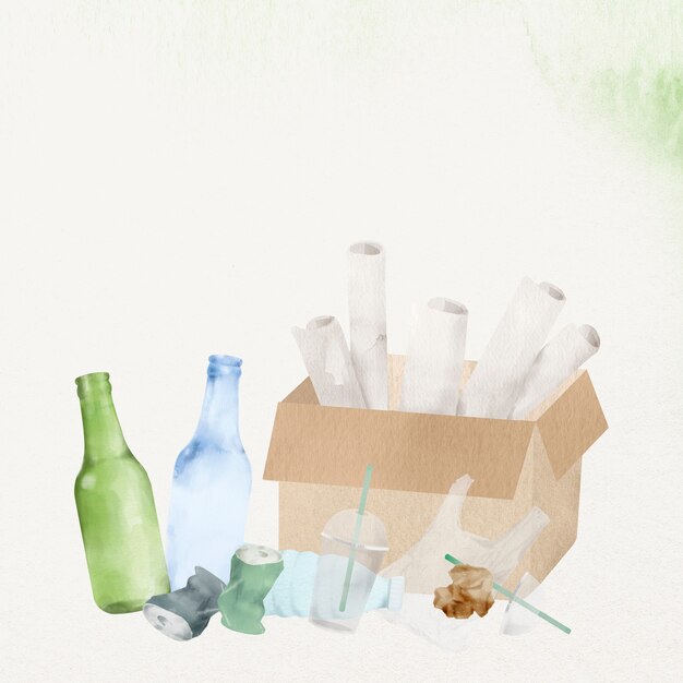 Papel tapiz ambiental de residuos reciclables en ilustración acuarela