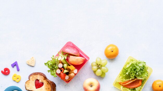 Papel tapiz de fondo de comida saludable para niños, preparación de lonchera