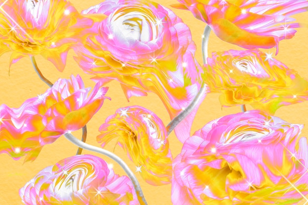 Papel tapiz de fondo floral colorido, diseño estético trippy