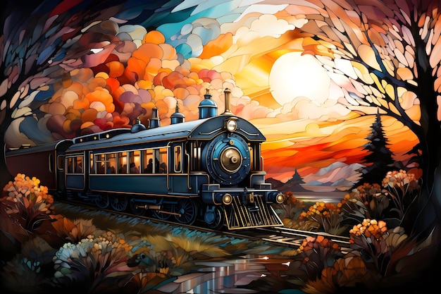 Foto gratuita papel tapiz de pintura de lienzo de tren