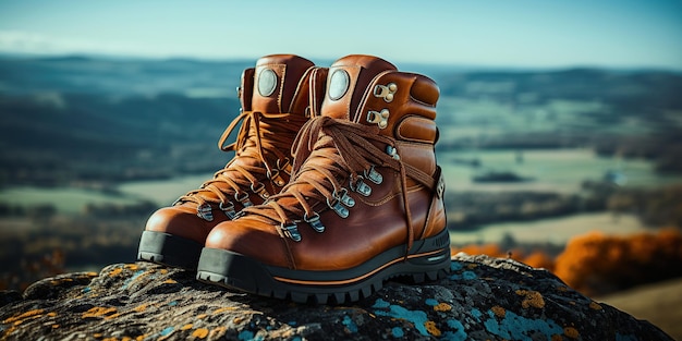 Foto gratuita un par de zapatos en una roca en una montaña