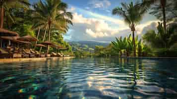 Foto gratuita un paraíso tropical en un resort junto a la piscina