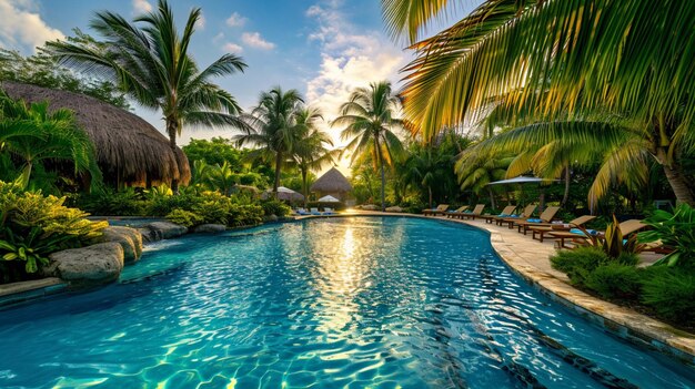 Un paraíso tropical en un resort junto a la piscina