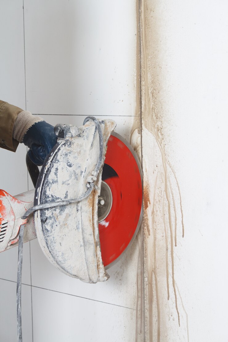 Foto gratuito pared de corte con herramienta eléctrica