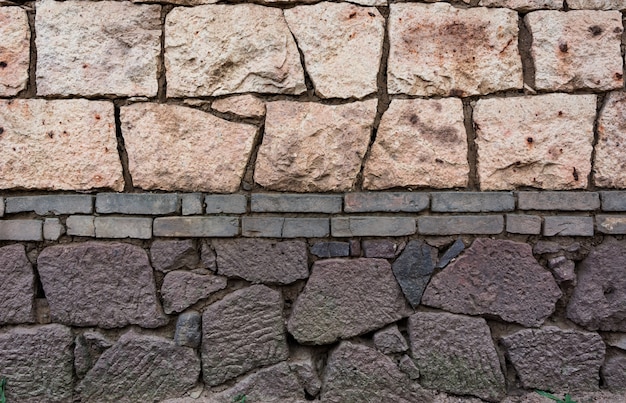 Pared hecha de ladrillos y de piedras