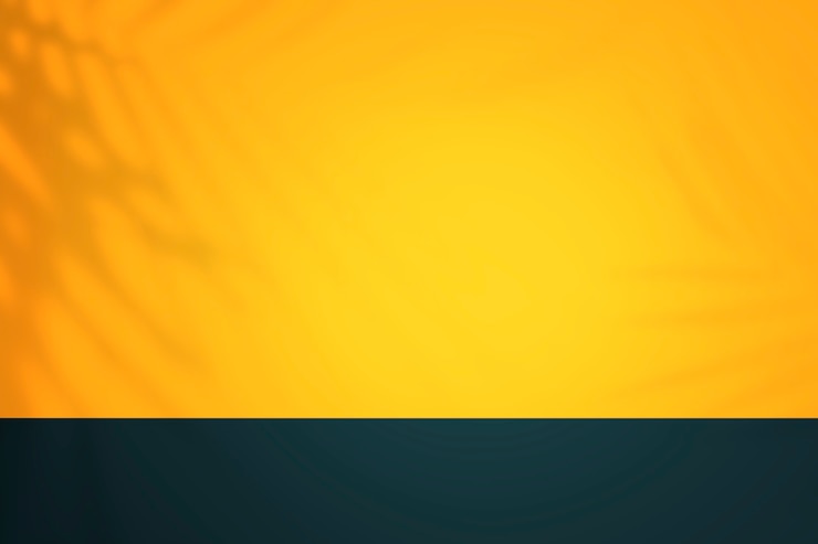 Foto gratuito pared de telón de fondo de producto tropical amarillo y azul con sombra