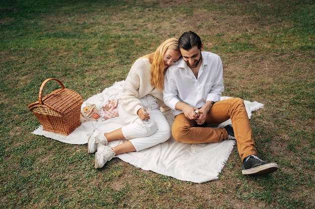 Foto gratuita pareja de alto ángulo haciendo un picnic