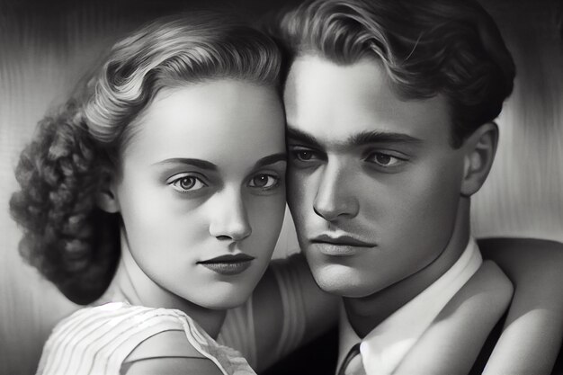 Pareja de amantes en imagen de estilo blanco y negro IA generativa