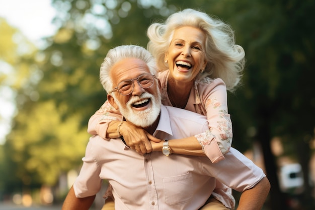Una pareja de ancianos afectuosos que muestran amor el uno hacia el otro