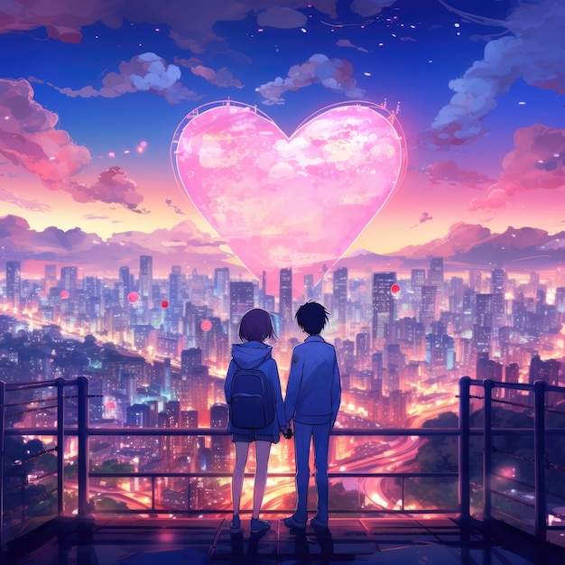 Foto gratuita una pareja de anime enamorada