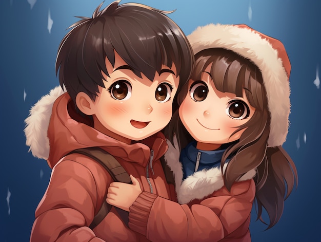 Foto gratuita una pareja de anime de tiro medio abrazándose