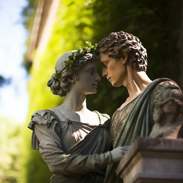 Foto gratuita pareja busto griego en la naturaleza