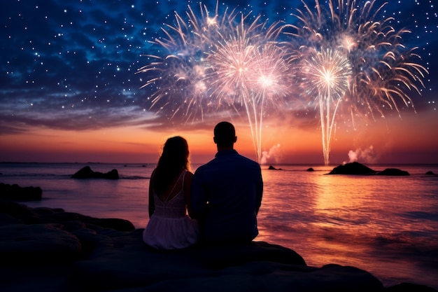 Una pareja celebrando el año nuevo.