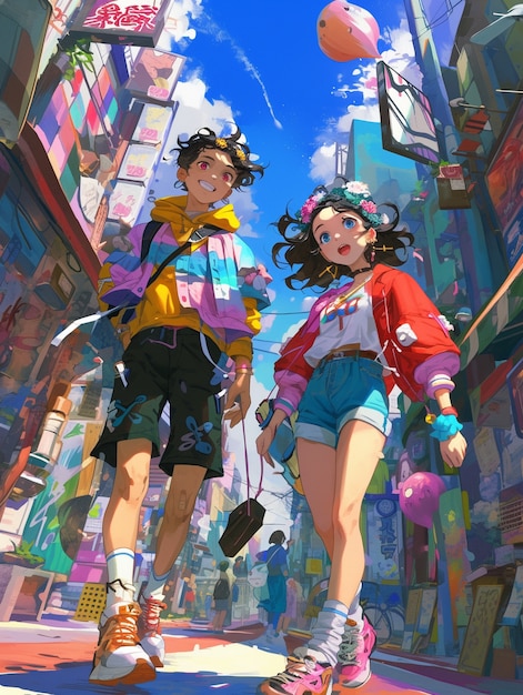Foto gratuita pareja de chico y chica de estilo anime
