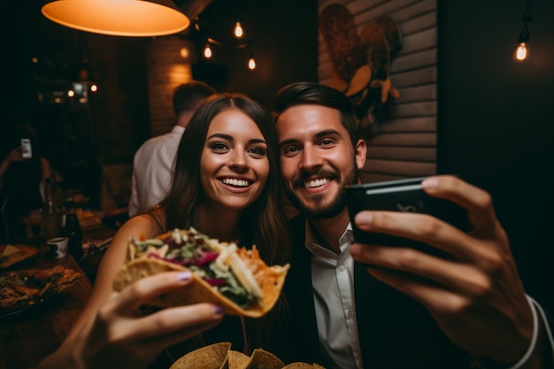 Una pareja con deliciosos tacos.