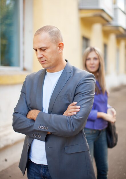 Pareja, después, pelea, calle