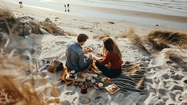 Foto gratuita una pareja disfrutando de un picnic al aire libre en verano