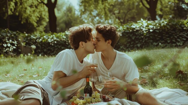 Una pareja disfrutando de un picnic al aire libre en verano