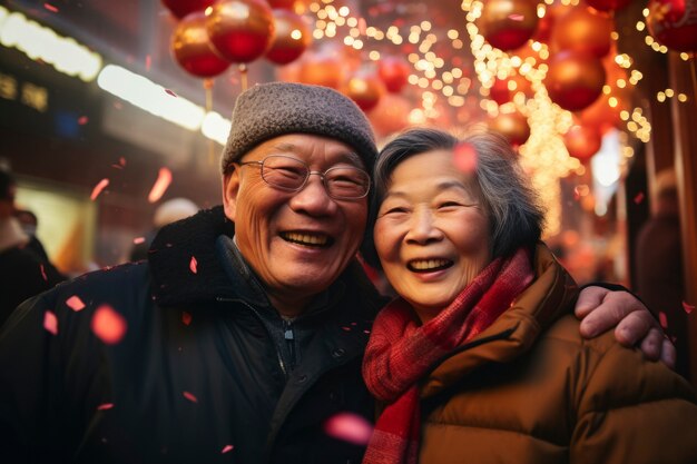 Una pareja de edad media celebra el año nuevo.