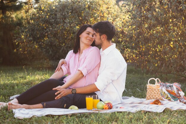 Pareja embarazada en picnic