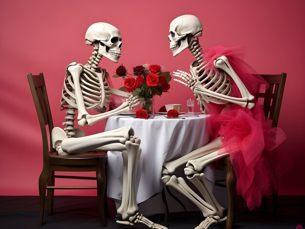 Pareja de esqueletos teniendo una cita