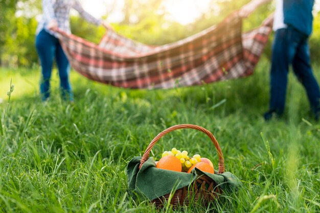 Pareja haciendo picnic romántico